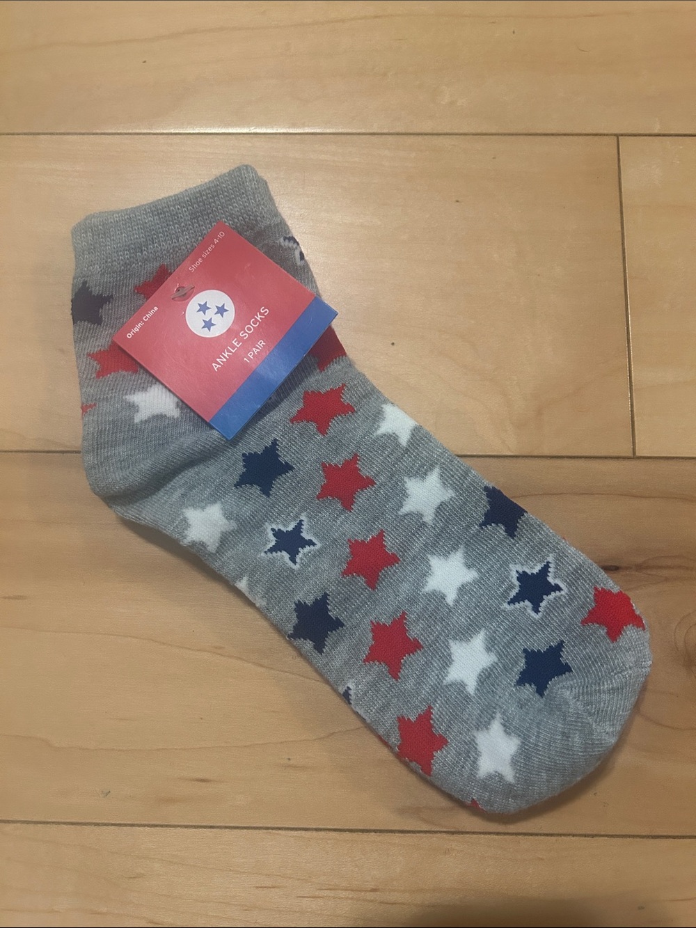 Women’s Grey Ankle Socks with Red, White & Navy Stars